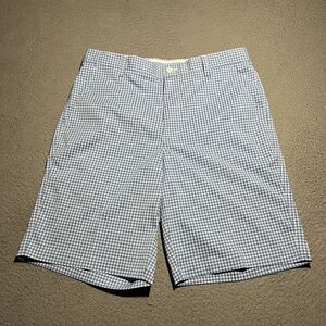 FootJoy Golf Shorts Mens 34 Blue Plaid Polyester Flat Front Chino Outdoor Casual